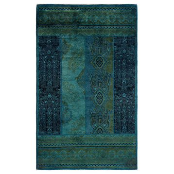 Overdyed, One-of-a-Kind Hand-Knotted Area Rug Blue, 4' 2" x 6' 7"