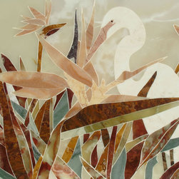 Egret handcrafted marble mural - Home Decor