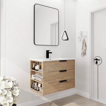 BNK Bathroom Vanity 30 Inch with 3 Drawers and Adjustable Shelf,30x18, Left