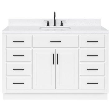 Ariel Hepburn 54" Single Rectangle Sink Vanity, Carrara Quartz, White