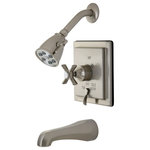 Kingston Brass - Kingston Brass VB86580ZX Tub/Shower Faucet, Brushed Nickel - Kingston Brass VB86580ZX Tub/Shower Faucet, Brushed NickelIntegrating eclectic style in your home is easy with this tub and shower faucet's classical design. Complete with an easy-to-turn cross handle, an optimum bathing experience awaits. Enjoy the sturdy brass construction and premium brushed nickel finish for a fixture that will last for years to come. A pressure balanced valve is included for safety and protection against accidental burns.Product Dimension : 72"L x 7.5"W x 7.31"H, Item Weight (lbs) : 4.94