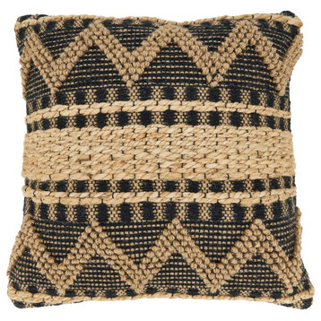Zig Zag Patterned Bohemian Down Filled Throw Pillow, Black, 20"