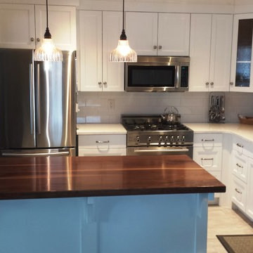 White Shaker Kitchen Walnut Island Top