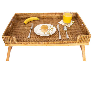 Artifacts Rattan™ Breakfast Tray/Table, Honey Brown