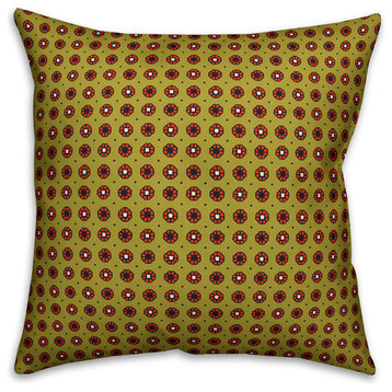 Pixel Floral Pattern, Mustard Yellow Outdoor Throw Pillow, 16"x16"