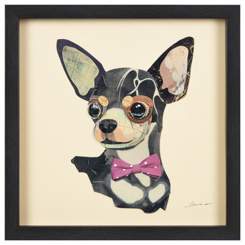 Chihuahua Dog Dimensional Handmade Collage Wall Art Framed Under Glass