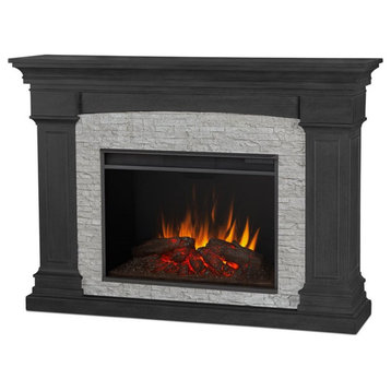 Real Flame Deland 63" Traditional Wood Grand Electric Fireplace in Gray Stone