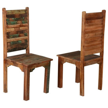 Rustic Distressed Reclaimed Wood Multi Color Dining Chairs Set of 2