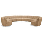 Meridian Furniture - Infinity Channel Tufted Velvet Modular Chair, Camel, 10 Piece - Create a seating group that works for every possible situation with this Infinity 10-piece sectional and other pieces in the Infinity collection. Upholstered in soft Camel velvet material that feels great against the skin and offers long-wearing beauty, this piece fits with other Infinity items for an infinite number of combinations that get your seating requirements just right but that look just as nice when used on their own.