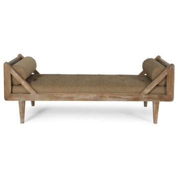 Huller Rustic Tufted Double End Chaise Lounge, Dark Beige/Natural, Fabric