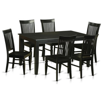 East West Furniture Dudley 7-piece Wood Kitchen Table Set in Black