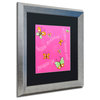 Nilsson 'Pink Butterfly Girl Birthday' Art, Silver Frame, 16"x16", Black Matte