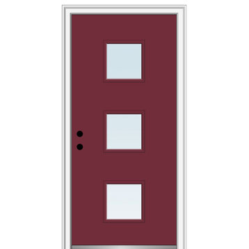 36 in.x80 in. 3 Lite Clear Right-Hand Inswing Painted Fiberglass Smooth Door