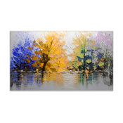 "Landscape Lake In Fall" Oil Painting Contemporary Wall Decor, 36"x48"