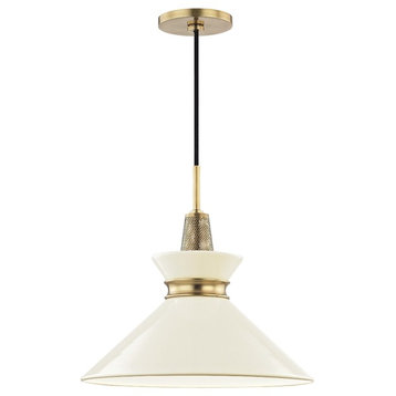 Kiki 1-Light Pendant, Aged Brass Finish - Cream Shade, Small