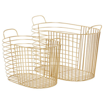 CosmoLiving by Cosmopolitan Gold Metal Contemporary Storage Basket, 17" x 20"