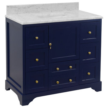 Madison 42" Bathroom Vanity, Royal Blue, Carrara Marble