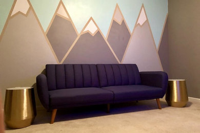 Inspiration for a contemporary carpeted and brown floor kids' room remodel in Birmingham with multicolored walls