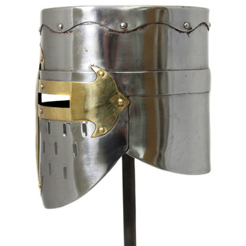 Urban Designs Replica Medieval Armor Pot Helmet, Rusted Silver & Gold