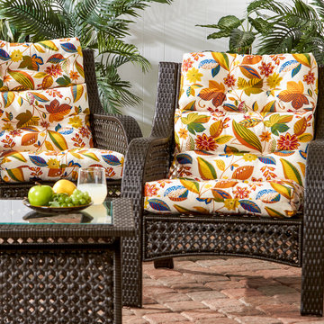 Wicker Woven Chairs with Multicolor Pattern Cushions