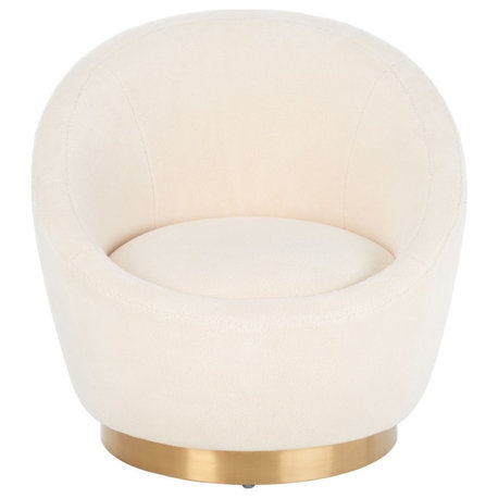 Safavieh Couture Pippa Faux Lamb Wool Swivel Chair, Ivory/Gold