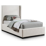 Meridian Furniture - Flynn Linen Textured Fabric Full Bed, Beige, Twin - Unwind and relax as the cares of the day drift away from the confines of this Flynn linen textured fabric bed. An artfully designed bedroom masterpiece, this twin-sized bed offers a winged headboard that's extra tall to make a bold impression in your bedroom sanctuary. The linen upholstery fabric that covers this entire bed from top to bottom is soft to the touch, while the headboard is lightly padded for comfort as you read in bed or watch TV. A solid wood base provides sturdy support for this impeccably styed fabric bed.