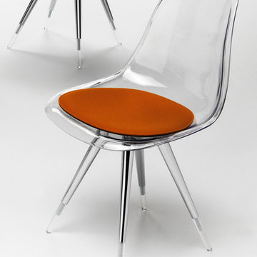 Kubikoff Angel Transparent Chair | Orange Seat Pad