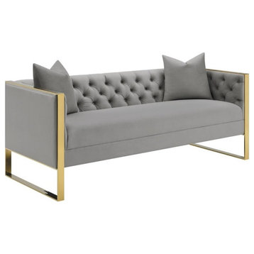 Coaster Eastbrook Modern Velvet Upholstered Tufted Back Sofa Gray