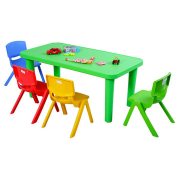 Costway Kids Plastic Table and 4 Chairs Set Colorful Play School Home Furniture