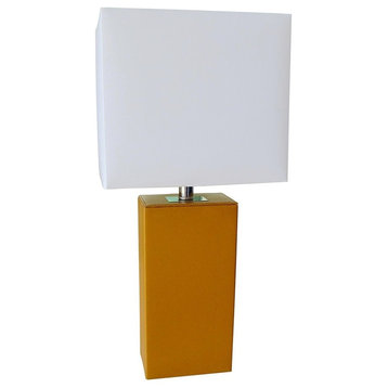 Elegant Designs Modern Genuine Leather Table Lamp, Tan