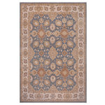 Bareens Designer Rugs - Chic Ziegler Danial Bluish Gray Beige Hand-Knotted Wool Rug - 8'10'' x 11'10'' - Enhance the ambiance of your home with this magnificent Persian-influenced Turkish hand-knotted rug made by skilled artisans capable of creating the most exceptional vegetable dyes and hand-spun wool. This exquisite handmade rug is a one-of-a-kind Peshawar Kafkaz, otherwise identified as Chobi, Chobi Peshawar, Oushak, or Ziegler rug. These handmade rugs are crafted in Pakistan utilizing superior-quality wool imported from Australia, New Zealand, and Korea in two types of weaves: the Persian weave and the Mori weave. This rug is meticulously crafted by hand using the finest natural vegetable dyes extracted from local plants. The artisans use a blend of hand-spun local and fine merino wool, resulting in a rug with a compelling texture, higher lanolin content, and longer staple. The artisans occasionally incorporate natural or artificial silk into the pile to enhance specific motifs. The finished product is an awe-inspiring execution of flawless design and an understated palette that exudes elegance.