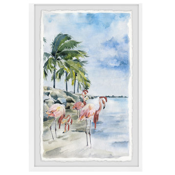 "Pink Flamingo Flock" Framed Painting Print, 8x12