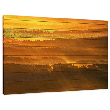 Faux Wood Golden Mist Valley - Hills & Mountain Range Canvas Prints, 16" X 20"