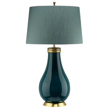 Lucas Mckearn Havering Azure Turquoise And Aged Brass Table Lamp QN-HAVERING-TL