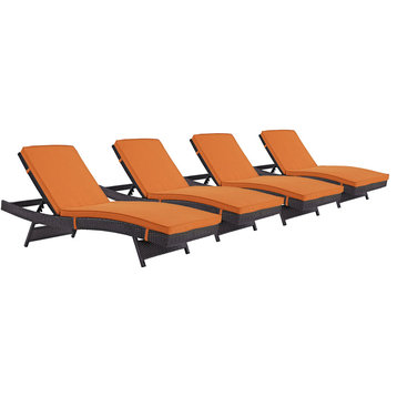 Convene Chaise Outdoor Upholstered Fabric, Set of 4, Espresso Orange