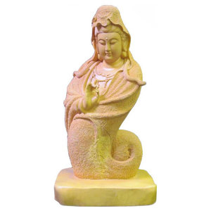Chinese Tan Wood Carved Sitting Scholar Statue - Asian