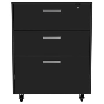 Danbury Storage Cabinet with 3 Drawers and 4 Casters, Black