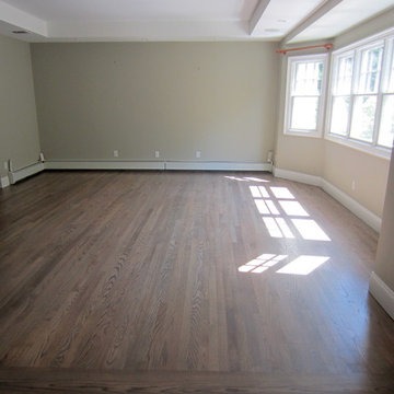 NISSEQUOGUE:  2 1/4" RED OAK W/ CUSTOM GREY BLEND STAIN + BONA TRAFFIC HD SATIN