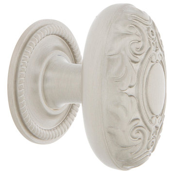Victorian Brass 1 3/4" Cabinet Knob With Rope Rose, Satin Nickel