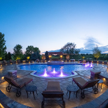 Elgin, IL Roman End Pool with Freeform Hot Tub