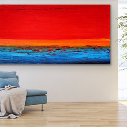 Preethi Arts - "Sunset Sea" 36x72 IN huge coastal red minimal Contemporary - Paintings