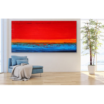 "Sunset Sea" 36x72 IN huge coastal red minimal Contemporary MADE TO ORDER
