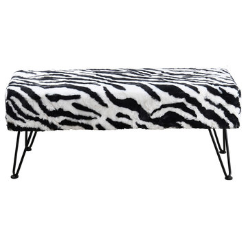 Zebra Faux Fur Bench, 46''x16''x17''