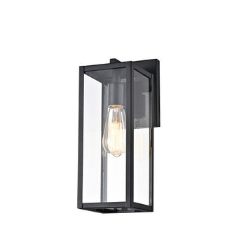 Textured Black Outdoor Boxed Wall Sconce Lantern Light With Clear Glass