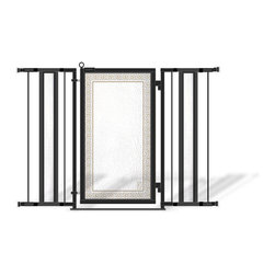 Fusion Gates - Fusion Gate with Greek Key Design, Satin Nickel, 52"-60" - Dog Gates