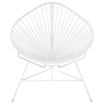 Acapulco Indoor/Outdoor Handmade Lounge Chair, White Weave, White Frame