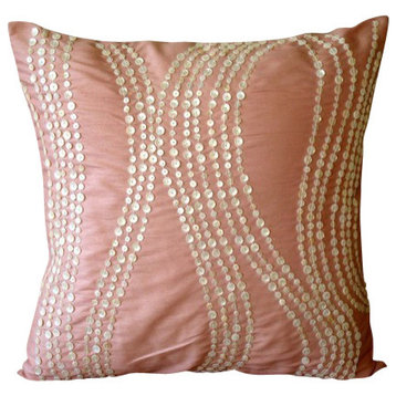 Mother Of Pearls Pink Art Silk 16"x16" Decorative Pillow Covers, Angelic Charm
