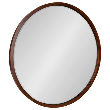 McLean Round Wood Framed Wall Mirror, Walnut Brown 30 Diameter