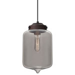 Besa Lighting - Besa Lighting 1JT-OLINSM-BR Olin - One Light Cord Pendant with Flat Canopy - Our Olin is a modern and interesting closed bottom cylindrical shape, with a gently pointed accent, its retro styling will gracefully blend into today's environments. Our Frost glass is clear pressed glass that has been etched to diffuse the light, resulting in a semi-translucent appearance. Unlit, it appears as simply a textured surface like satin, but when lit the glass has a calming glow. The smooth satin finish on the clear outer layer is a result of an extensive etching process. This handcrafted glass uses a process where every glass is consistently produced using a press mold, keeping variations to a minimum. The cord pendant fixture is equipped with a 10' SVT cordset and an low profile flat monopoint canopy. These stylish and functional luminaries are offered in a beautiful brushed Bronze finish.  Canopy Included: TRUE  Shade Included: TRUE  Cord Length: 120.00  Canopy Diameter: 5 x 5 x 0 Dimable: TRUEOlin One Light Cord Pendant with Flat Canopy Bronze Smoke GlassUL: Suitable for damp locations, *Energy Star Qualified: n/a  *ADA Certified: n/a  *Number of Lights: Lamp: 1-*Wattage:60w Medium base bulb(s) *Bulb Included:No *Bulb Type:Medium base *Finish Type:Bronze