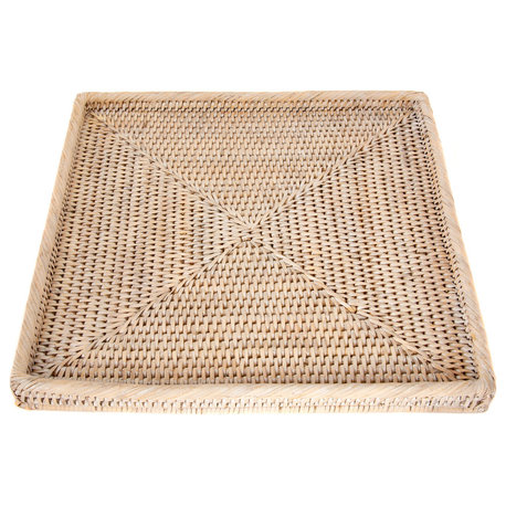 Artifacts Rattan Square Flat Tray, White Wash, 12"x12"x1"